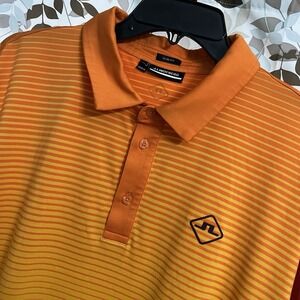 J Lindeberg Polo Shirt Mens 2XL Ombré Orange Striped Slim Fit Golf Stretch